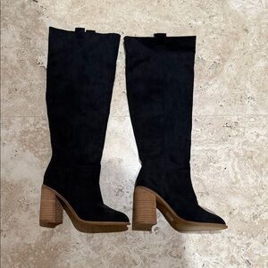 Vici Black Over the Knee Boots with Brown Heel